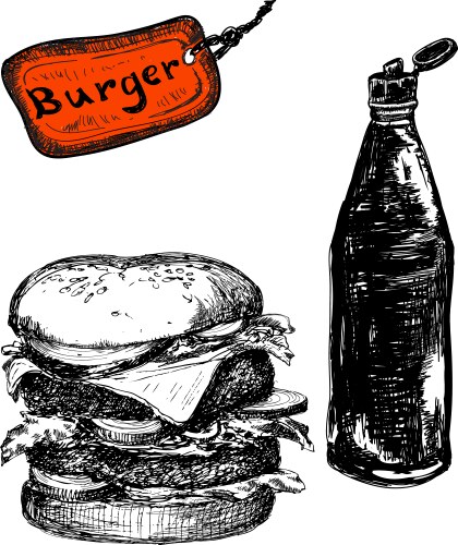 Hand-Drawn Burger with Ketchup Vector Image