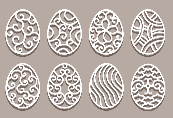 easter eggs set white ornamental for laser vector image vector image