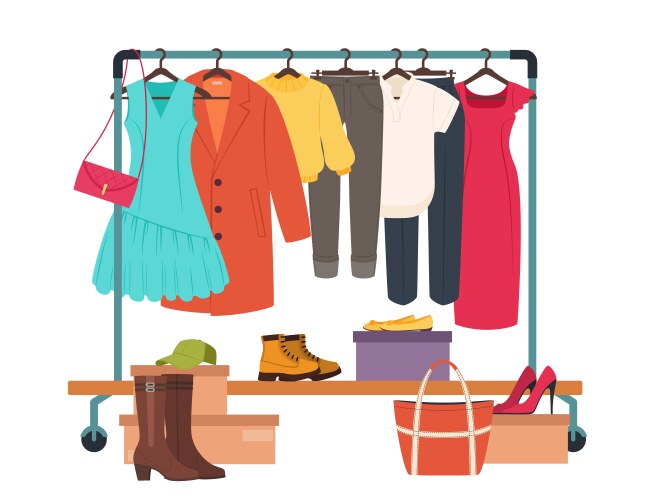 Clothes hanging on rack garment rail with casual vector image