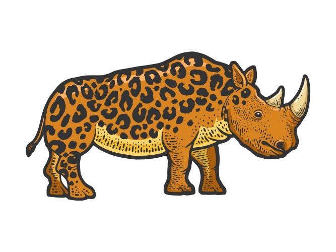 Leopard Rhino Sketch - Scratch Board Effect Vector Image