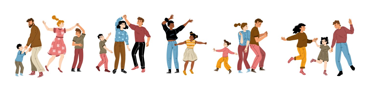 Flat set of parents dancing with children vector image