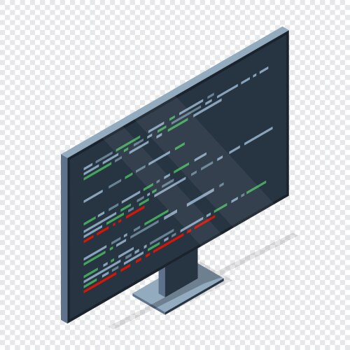 Isometric monitor with program code on screen vector image