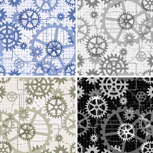 Gears Patchwork Pattern Seamless patterns set Royalty Free Vector Image