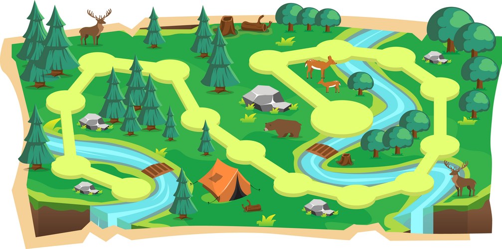 Forest maze game with animals and river Vector Image