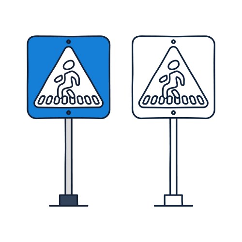 square crosswalk road sign icon in doodle cartoon vector