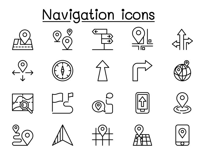 navigation map address icons in thin line style vector image