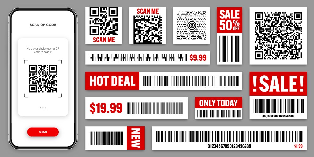 product barcodes and qr codes smartphone vector image