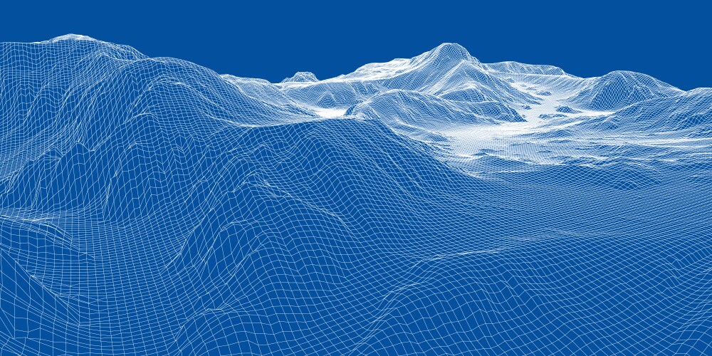 abstract 3d wire-frame landscape blueprint style vector image