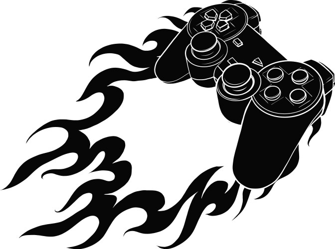 silhouette joypad with flames for gaming vector image