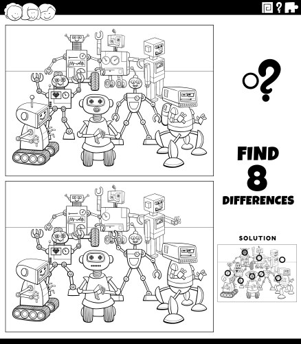 differences game with two cartoon robots coloring vector image