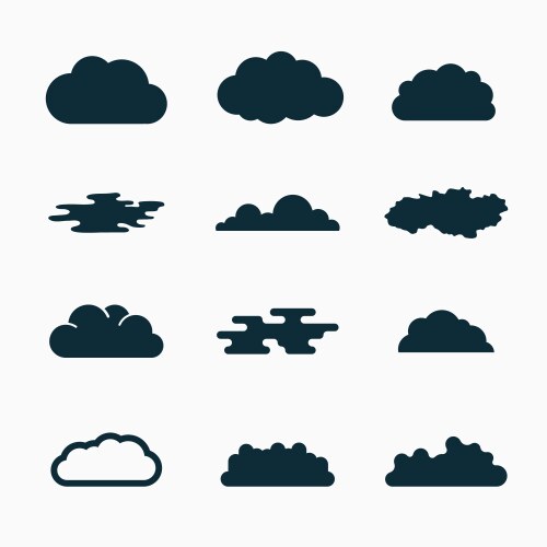 Black cloud icons set Royalty Free Vector Image