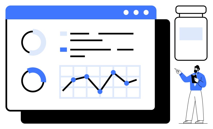 Data analysis with graphs and charts on dashboard vector image