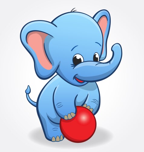 Infant blue elephant playing with red ball Vector Image