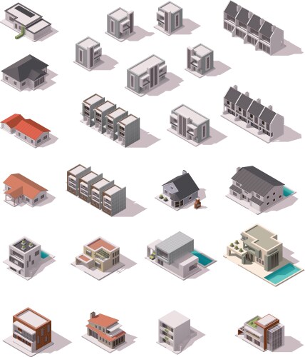 Industrial buildings isometric set Royalty Free Vector Image