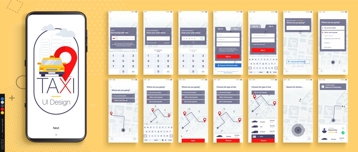 design mobile application ui ux set vector image