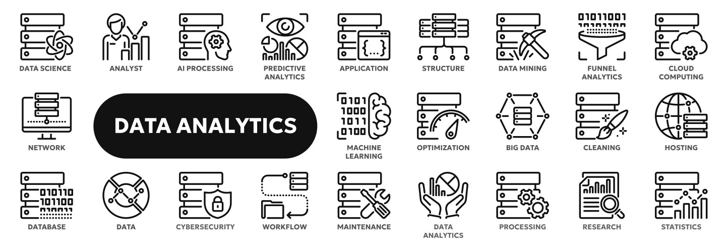Linear icons of data analytics and statistics vektorbild