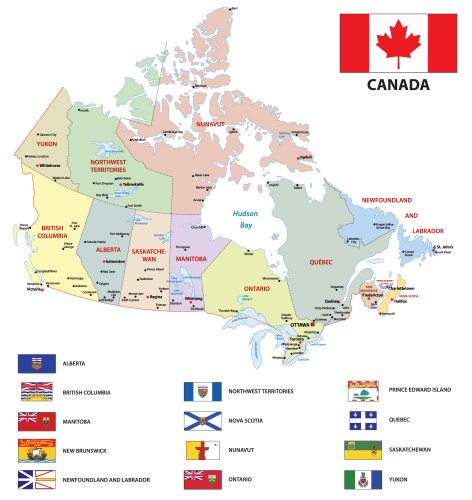 canada administrative map with flags vector image