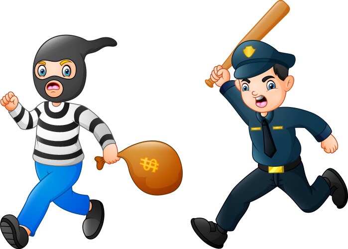 Cartoon policeman chasing a thief vector image