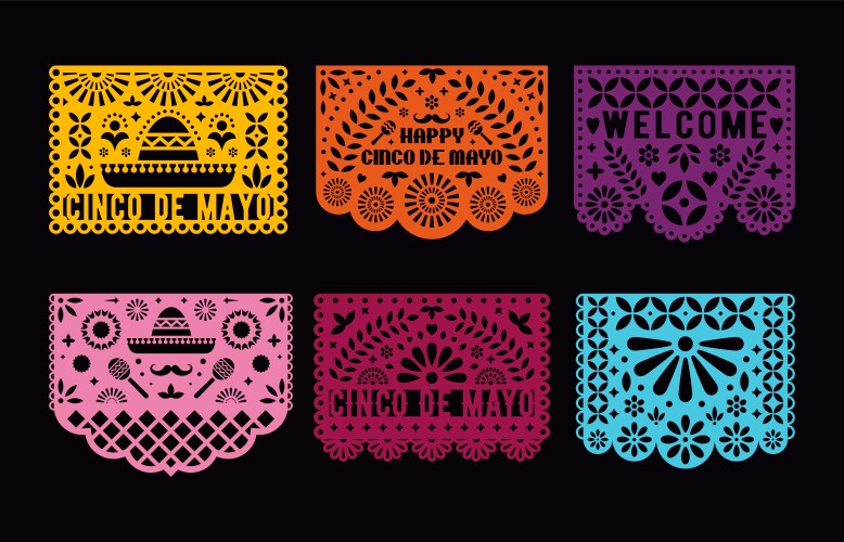 Mexican Papel Picado Cutout Set Vector Image