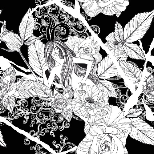 Snakes and flowers seamless pattern Royalty Free Vector
