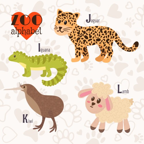 Zoo alphabet with funny animals i j k l letters Vector Image