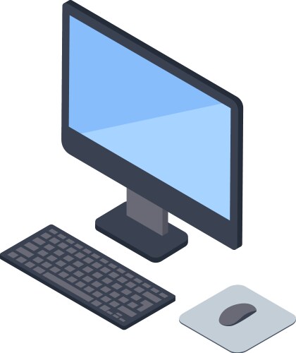 Isometric view of a desktop computer setup vector image