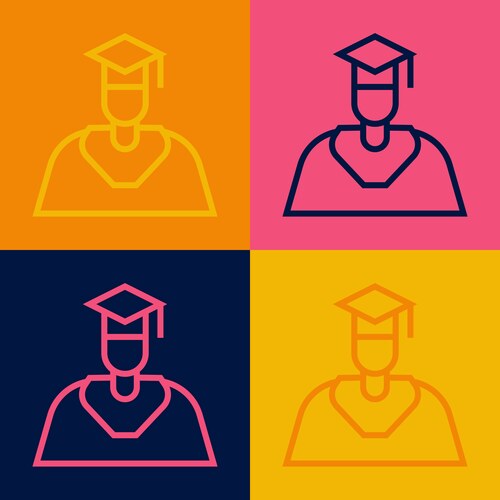 Pop art line graduate and graduation cap icon Vector Image