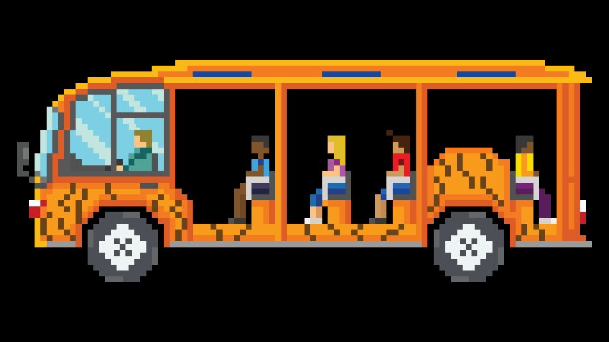 Zoo bus designed based on 8 bit size vector image