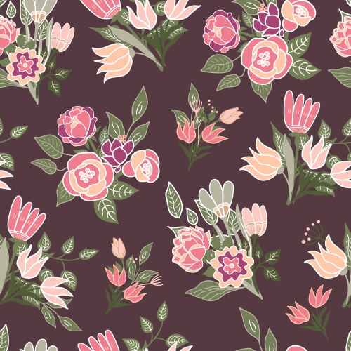Lily flower seamless pattern on black background Vector Image