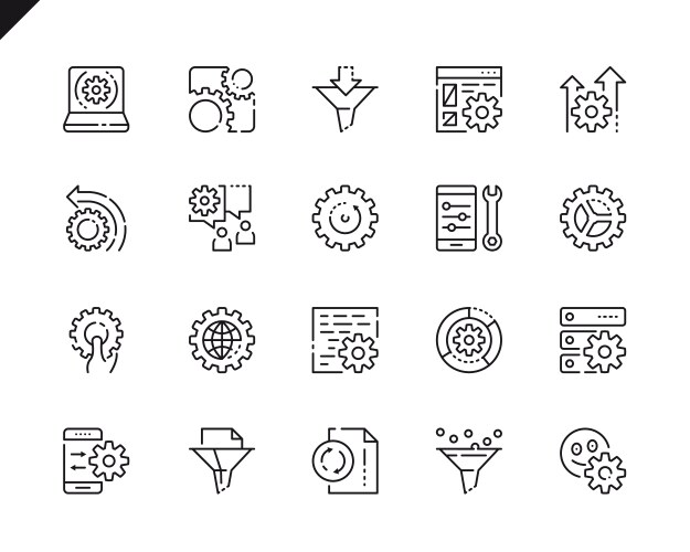 Simple set data processing line icons for website vector image