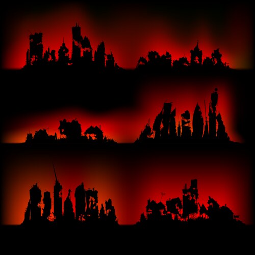 Silhouettes destroyed cities Royalty Free Vector Image