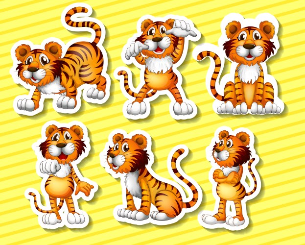 Collection of cute hand drawn tigers on bright Vector Image
