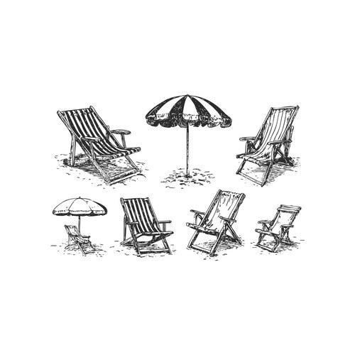 Beach Chairs and Umbrellas Sketch Vector Image