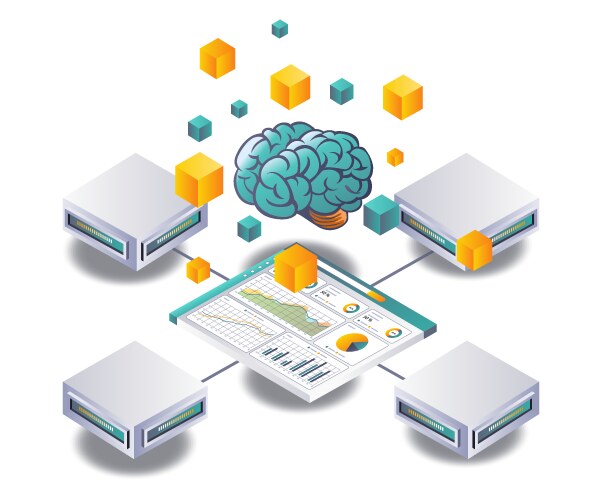 Artificial intelligence data analysis in server vector image
