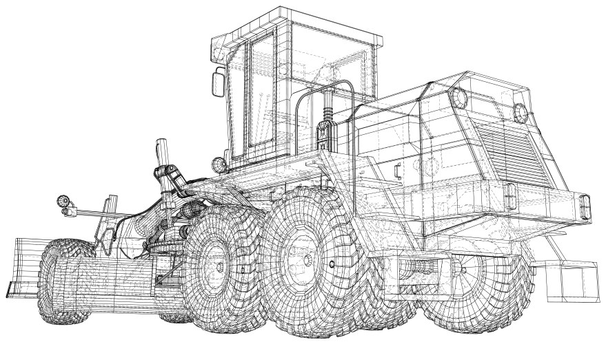 Building grader isolated 3d rendering wire-frame vector image