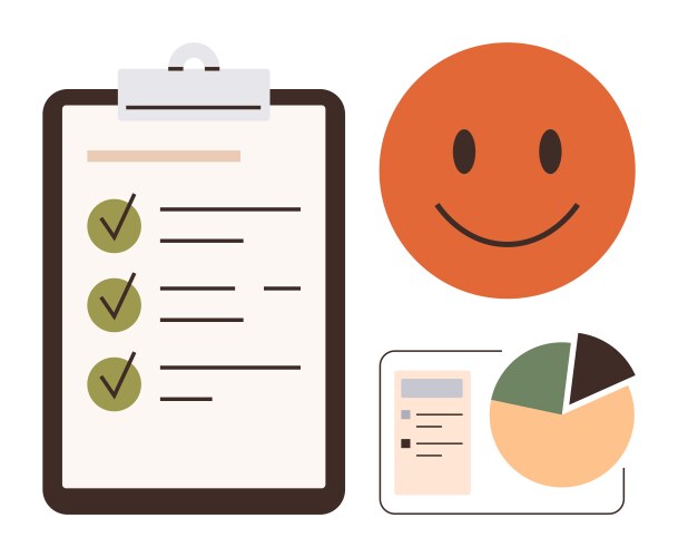 Checklist happy face and pie chart for task vector image