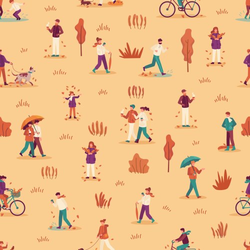 Autumn people seamless pattern men women vector image