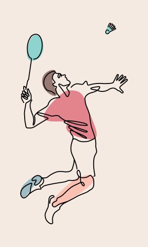 One line drawing of badminton player jump vector image