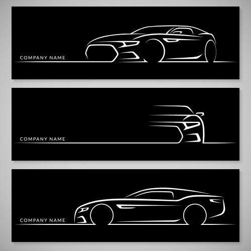 Sports Car Silhouettes - Black Background Vector Image