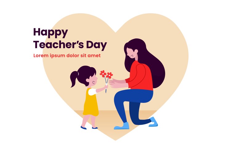 Student girl giving flower to her teacher flat vector image