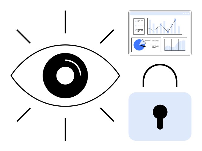 Eye icon with data analytics dashboard and secure vector image