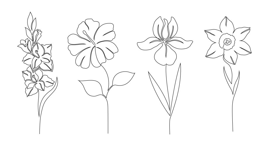 Set one line drawing abstract flowers hand Vector Image