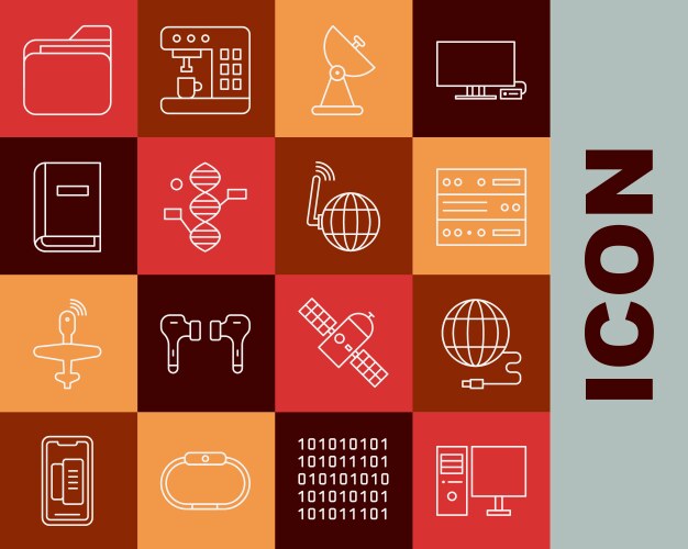 Set line computer monitor social network server vector image