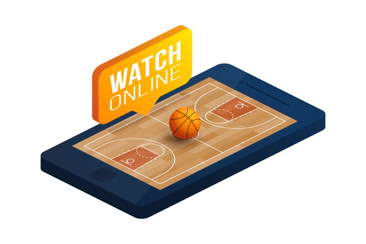 Basketball online concept flat isometric vector image