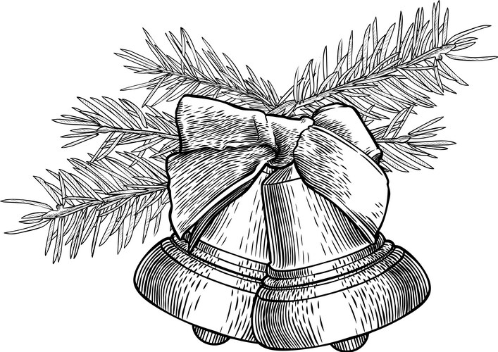 Hand-Drawn Fir Branches with Bell Vector Image