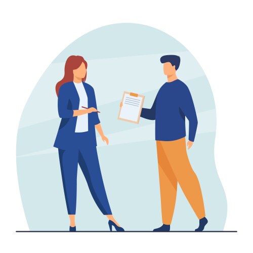 Manager giving document to female boss vector image