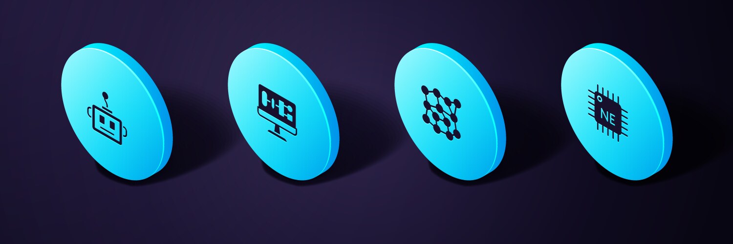 Set isometric processor cpu neural network vector image