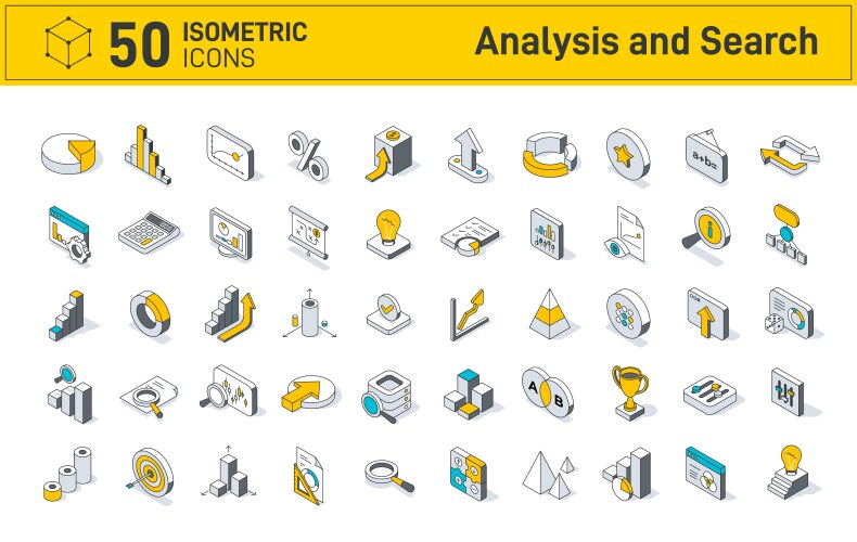 Data analysis and search business icon set vector image