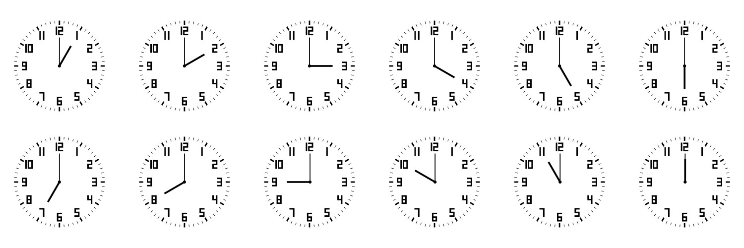 Horizontal set of analog clock icon with number vector image