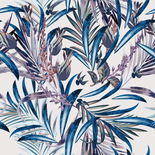 Tropical blue leaves seamless background Vector Image